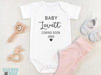Coming Soon pregnancy announcement, Personalised newborn baby reveal onesie