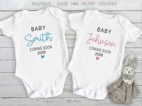 Coming Soon pregnancy announcement, Personalised newborn baby reveal onesie