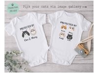 Protected by cats baby bodysuit, Personalised pick your kitty, Choose from 192 cute cat variations