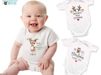 First Christmas baby reindeer personalised bodysuit 2024