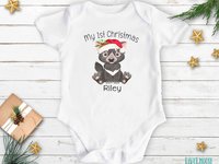 Tassie Devil First Christmas personalised baby bodysuit, Cute Australian animals Xmas gift