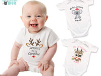 Personalised First Christmas Rudolf Reindeer Baby Bodysuit