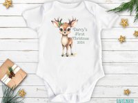 First Christmas baby reindeer personalised bodysuit 2024