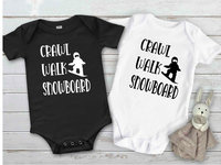 Crawl Walk Snowboard Baby Bodysuit, Winter Snow Sports Romper