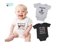 Protected by dogs baby bodysuit, Personalised pick your pooch, Choose from 55 breeds + 288 dog variations