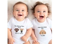 Protected by dogs baby bodysuit, Personalised pick your pooch, Choose from 55 breeds + 288 dog variations