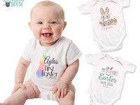 Baby's first Easter 2025 personalised bunny onesie with bubs name & year 