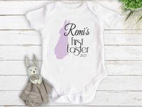 Baby's first Easter 2025 personalised bunny onesie with bubs name & year 