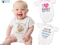 Our First Fathers Day Sloth Baby Bodysuit, 2023 Personalised Gift for Dad