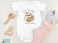 Our First Fathers Day Sloth Baby Bodysuit, 2023 Personalised Gift for Dad