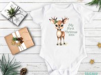 First Christmas baby reindeer personalised bodysuit 2024