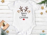 Personalised First Christmas Rudolf Reindeer Baby Bodysuit