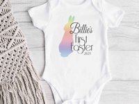 Baby's first Easter 2025 personalised bunny onesie with bubs name & year 