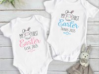 My First Easter personalised baby bodysuit, Custom name 2025 little bunny romper