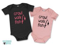 Fishing baby bodysuit, Crawl Walk Fish, Australian sizes newborn to toddler