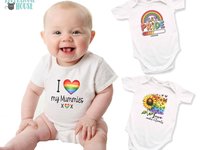 Gay Pride Baby Bodysuit I Love my Mummies, Daddies, Aunties, Uncles Rainbow Heart Design