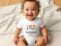 Gay Pride Baby Bodysuit I Love my Mummies, Daddies, Aunties, Uncles Rainbow Heart Design