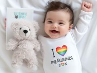 Gay Pride Baby Bodysuit I Love my Mummies, Daddies, Aunties, Uncles Rainbow Heart Design