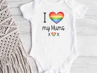 Gay Pride Baby Bodysuit I Love my Mummies, Daddies, Aunties, Uncles Rainbow Heart Design