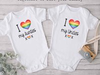 Gay Pride Baby Bodysuit I Love my Mummies, Daddies, Aunties, Uncles Rainbow Heart Design
