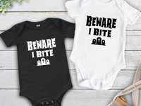 Beware I Bite Funny First Halloween Baby Bodysuit