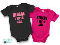Beware I Bite Funny First Halloween Baby Bodysuit