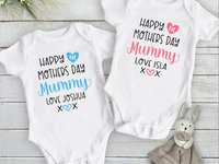 Happy First Mothers Day Mummy baby bodysuit. A custom personalised gift for Mum with love xo