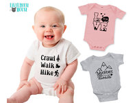 Crawl Walk Hike baby bodysuit, Aussie bush walking kids onesie
