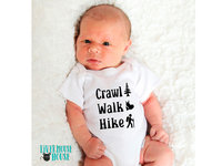 Crawl Walk Hike baby bodysuit, Aussie bush walking kids onesie