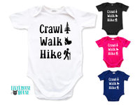 Crawl Walk Hike baby bodysuit, Aussie bush walking kids onesie