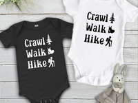 Crawl Walk Hike baby bodysuit, Aussie bush walking kids onesie