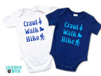 Crawl Walk Hike baby bodysuit, Aussie bush walking kids onesie