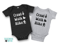 Crawl Walk Hike baby bodysuit, Aussie bush walking kids onesie
