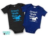 Crawl Walk Ride horse baby bodysuit, Australian brumby kids onesie, custom horse lovers gift