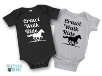 Crawl Walk Ride horse baby bodysuit, Australian brumby kids onesie, custom horse lovers gift