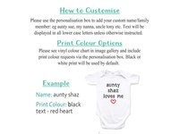 Personalised baby love bodysuit, My aunty, uncle, grandparents love me, Customise name to suit your family