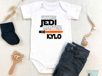 Future Jedi Master personalised baby bodysuit with custom name lightsaber