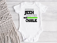 Future Jedi Master personalised baby bodysuit with custom name lightsaber