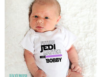 Future Jedi Master personalised baby bodysuit with custom name lightsaber
