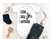 Crawl Walk Motocross Baby Onesie, Super Mini Dirt Bike Motorcycle Romper 