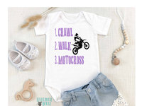 Crawl Walk Motocross Baby Onesie, Super Mini Dirt Bike Motorcycle Romper 