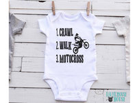 Crawl Walk Motocross Baby Onesie, Super Mini Dirt Bike Motorcycle Romper 