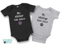 My siblings have paws baby bodysuit personalised to suit your pet family