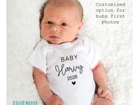 Coming Soon pregnancy announcement, Personalised newborn baby reveal onesie