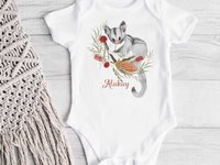 Little Possum Personalised Baby Bodysuit, Australian sugar glider with native flowers design