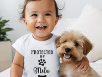 Protected by Dog Baby Bodysuit, Personalised Pet Name Romper