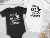 Born to ski with my Daddy snow kids baby bodysuit