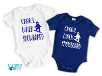 Crawl Walk Snowboard Baby Bodysuit, Winter Snow Sports Romper