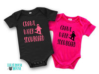 Crawl Walk Snowboard Baby Bodysuit, Winter Snow Sports Romper