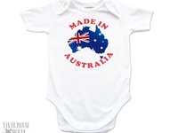 Made in Australia baby bodysuit, choose from Australian and Aboriginal flag designs, custom Aussie kids onesie